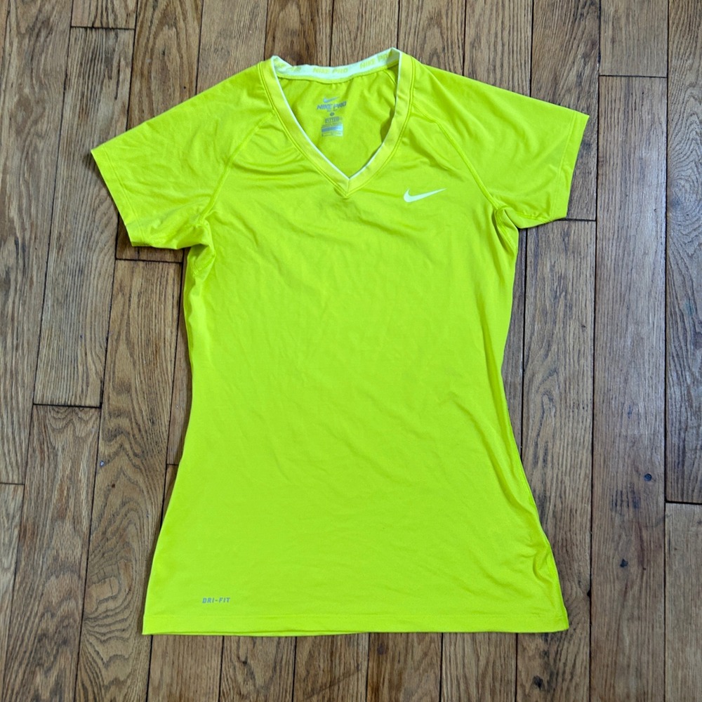 Nike Pro Dri-FIT Womens V-Neck Training Shirt Neon Yellow Volt Medium